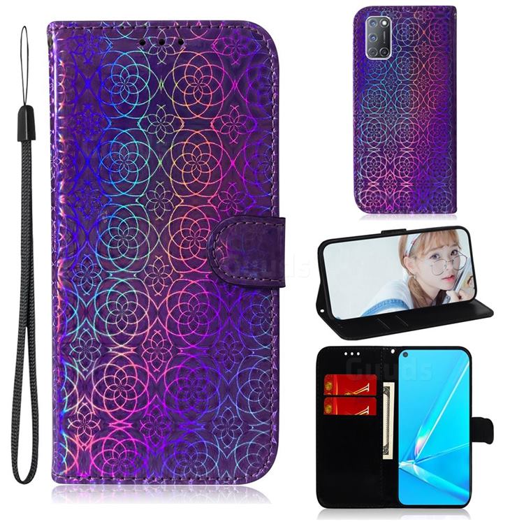 Laser Circle Shining Leather Wallet Phone Case for Oppo A52 - Purple