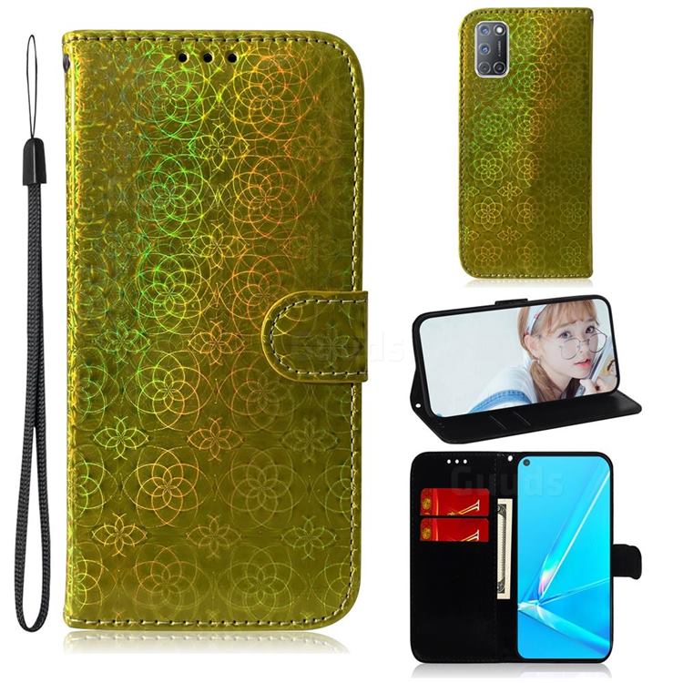 Laser Circle Shining Leather Wallet Phone Case for Oppo A52 - Golden