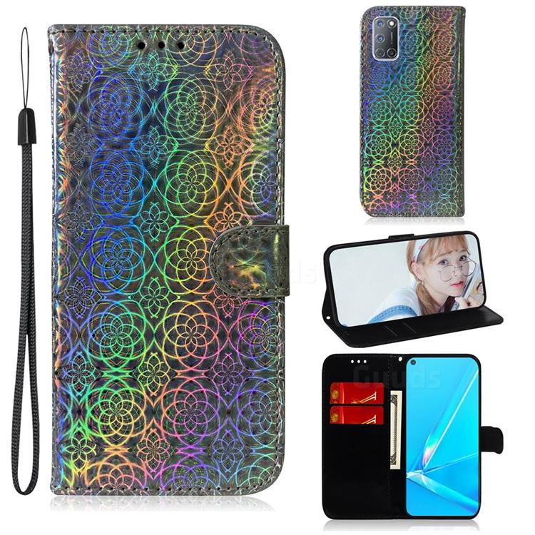 Laser Circle Shining Leather Wallet Phone Case for Oppo A52 - Silver