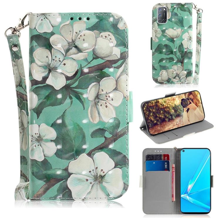 Watercolor Flower 3D Painted Leather Wallet Phone Case for Oppo A52