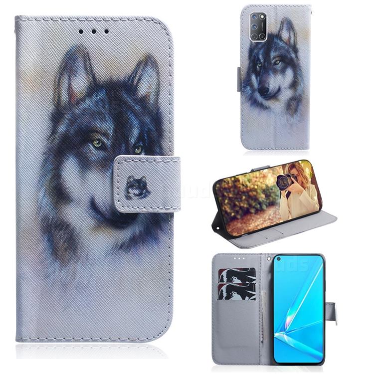 Snow Wolf PU Leather Wallet Case for Oppo A52