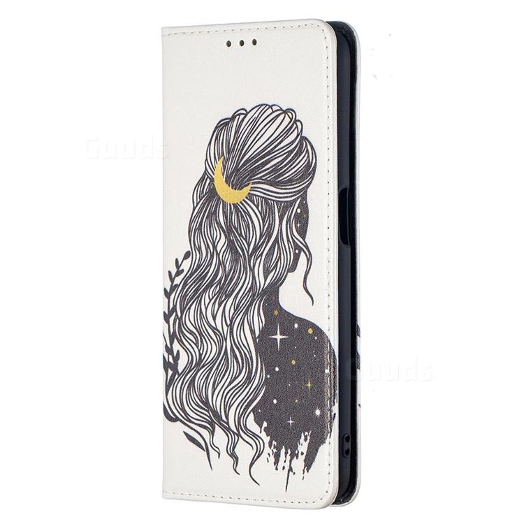 Girl with Long Hair Slim Magnetic Attraction Wallet Flip Cover for