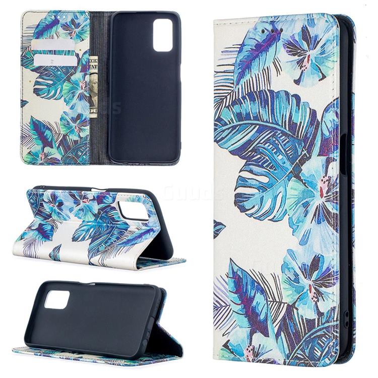 Blue Leaf Slim Magnetic Attraction Wallet Flip Cover for Oppo A52