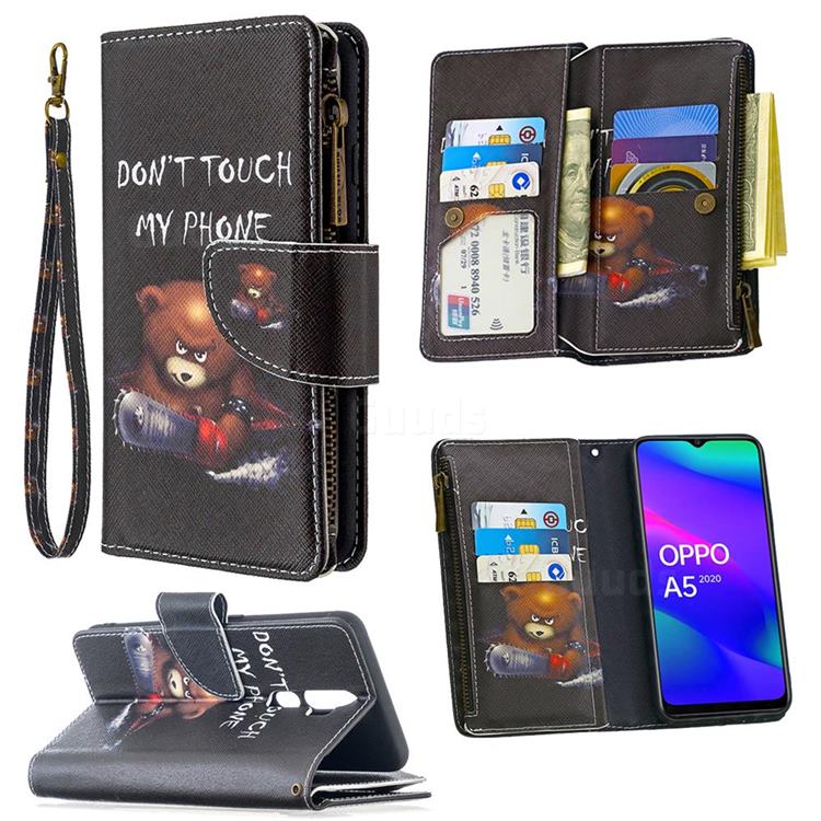 Chainsaw Bear Binfen Color BF03 Retro Zipper Leather Wallet Phone Case for Oppo A5 (2020)