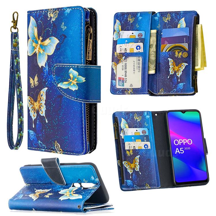 Golden Butterflies Binfen Color BF03 Retro Zipper Leather Wallet Phone Case for Oppo A5 (2020)