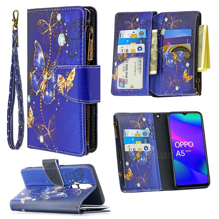 Purple Butterfly Binfen Color BF03 Retro Zipper Leather Wallet Phone Case for Oppo A5 (2020)