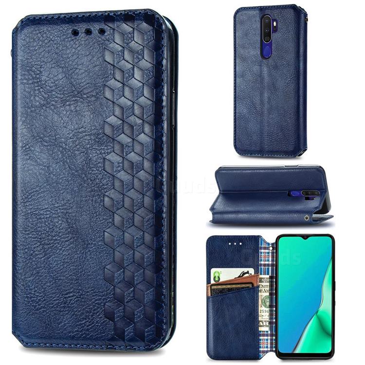 Ultra Slim Fashion Business Card Magnetic Automatic Suction Leather Flip Cover for Oppo A5 (2020) - Dark Blue