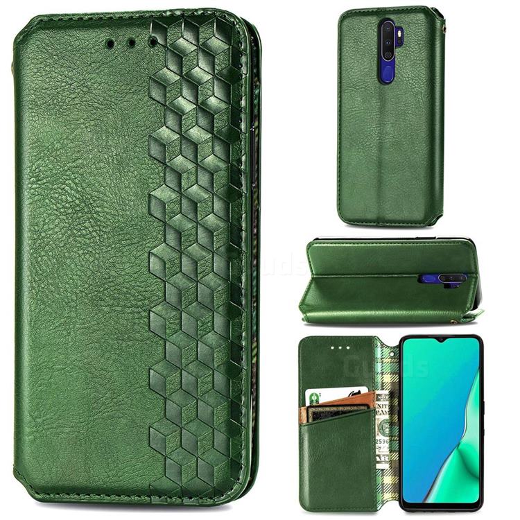 Ultra Slim Fashion Business Card Magnetic Automatic Suction Leather Flip Cover for Oppo A5 (2020) - Green