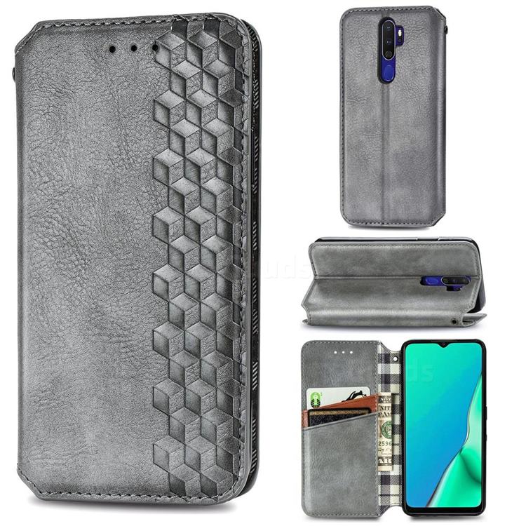 Ultra Slim Fashion Business Card Magnetic Automatic Suction Leather Flip Cover for Oppo A5 (2020) - Grey