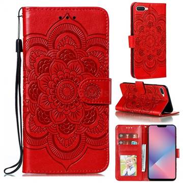 Intricate Embossing Datura Solar Leather Wallet Case for Oppo A5 (2020) - Red