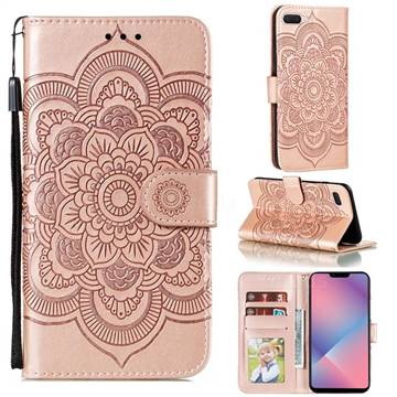 Intricate Embossing Datura Solar Leather Wallet Case for Oppo A5 (2020) - Rose Gold