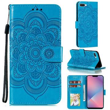 Intricate Embossing Datura Solar Leather Wallet Case for Oppo A5 (2020) - Blue