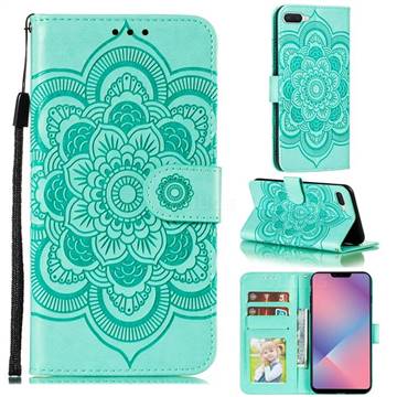 Intricate Embossing Datura Solar Leather Wallet Case for Oppo A5 (2020) - Green