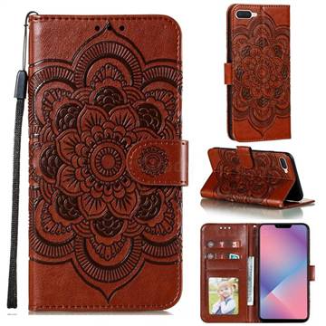 Intricate Embossing Datura Solar Leather Wallet Case for Oppo A5 (2020) - Brown