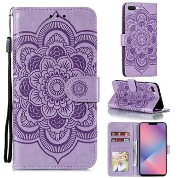 Intricate Embossing Datura Solar Leather Wallet Case for Oppo A5 (2020) - Purple