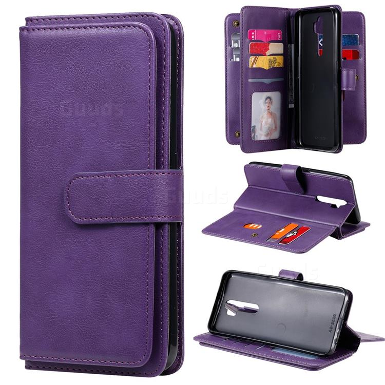 Multi-function Ten Card Slots and Photo Frame PU Leather Wallet Phone Case Cover for Oppo A5 (2020) - Violet
