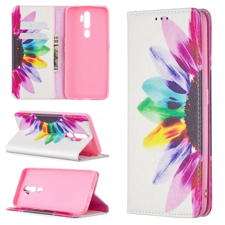 Sun Flower Slim Magnetic Attraction Wallet Flip Cover for Oppo A5 (2020)