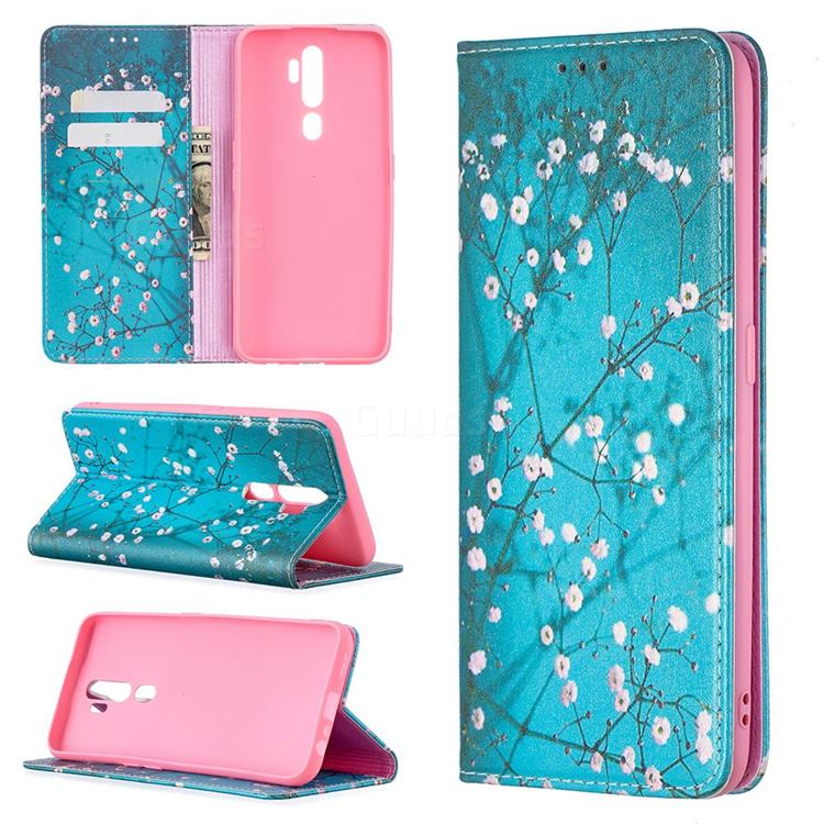 Plum Blossom Slim Magnetic Attraction Wallet Flip Cover for Oppo A5 (2020)