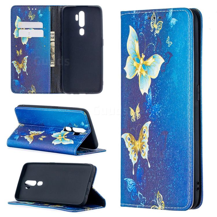Gold Butterfly Slim Magnetic Attraction Wallet Flip Cover for Oppo A5 (2020)