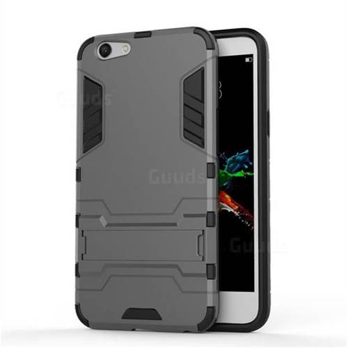 Armor Premium Tactical Grip Kickstand Shockproof Dual Layer Rugged Hard Cover for Oppo A59 - Gray