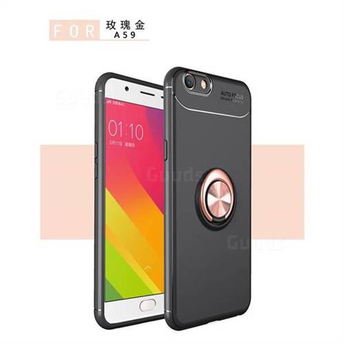 Auto Focus Invisible Ring Holder Soft Phone Case for Oppo A59 - Black Gold