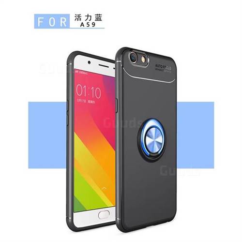 Auto Focus Invisible Ring Holder Soft Phone Case for Oppo A59 - Black Blue