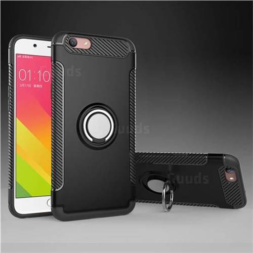 Armor Anti Drop Carbon PC + Silicon Invisible Ring Holder Phone Case for Oppo A59 - Black