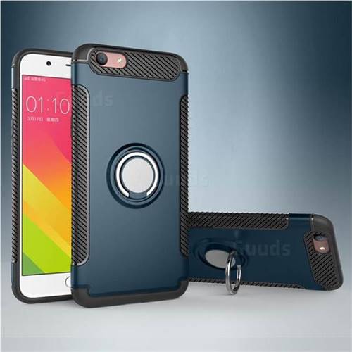 Armor Anti Drop Carbon PC + Silicon Invisible Ring Holder Phone Case for Oppo A59 - Navy