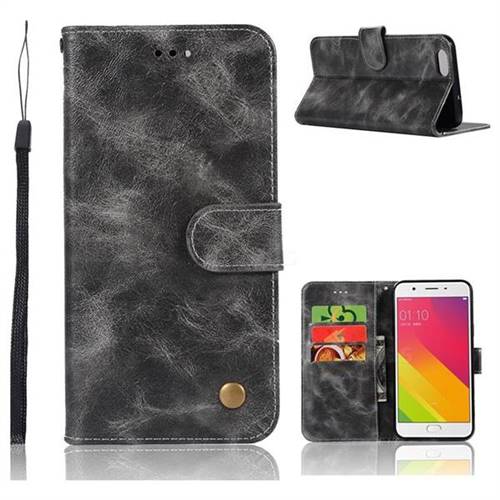 Luxury Retro Leather Wallet Case for Oppo A59 - Gray