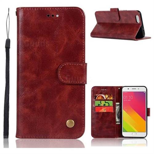 Luxury Retro Leather Wallet Case for Oppo A59 - Wine Red