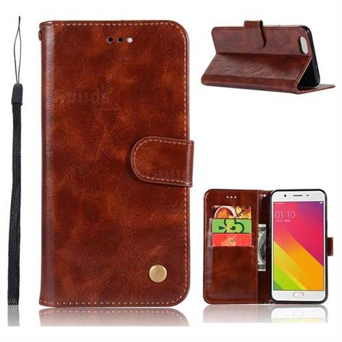 Luxury Retro Leather Wallet Case for Oppo A59 - Brown