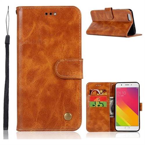 Luxury Retro Leather Wallet Case for Oppo A59 - Golden