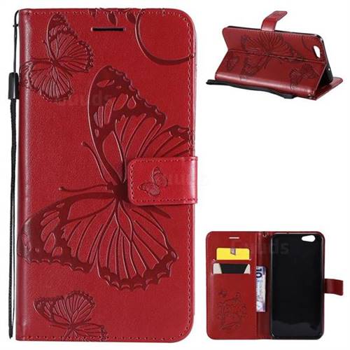 Embossing 3D Butterfly Leather Wallet Case for Oppo A59 - Red