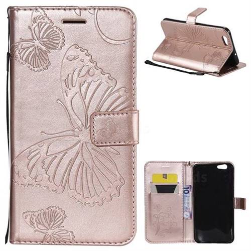 Embossing 3D Butterfly Leather Wallet Case for Oppo A59 - Rose Gold
