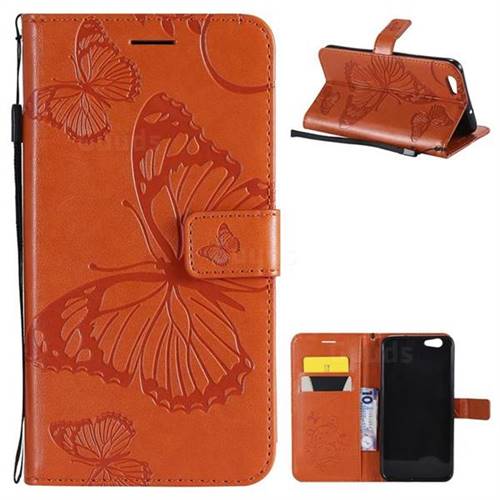 Embossing 3D Butterfly Leather Wallet Case for Oppo A59 - Orange