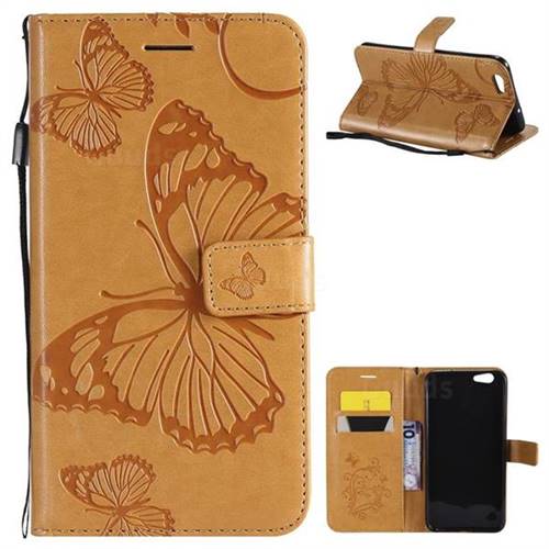 Embossing 3D Butterfly Leather Wallet Case for Oppo A59 - Yellow