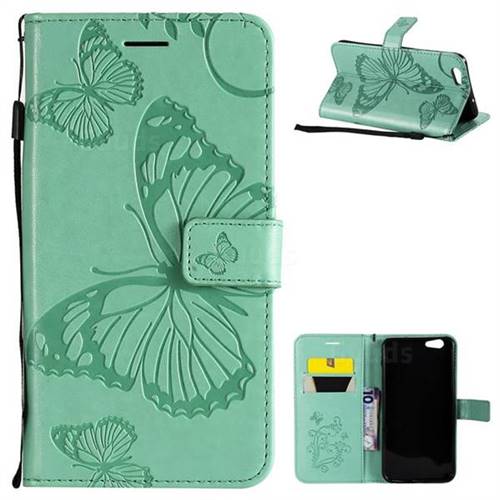 Embossing 3D Butterfly Leather Wallet Case for Oppo A59 - Green