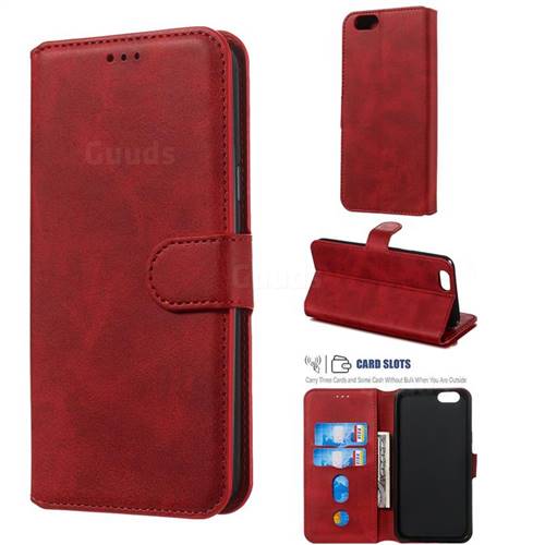 Retro Calf Matte Leather Wallet Phone Case for Oppo A59 - Red