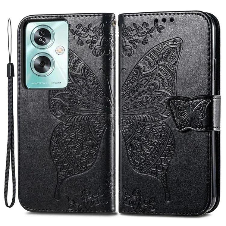 Embossing Mandala Flower Butterfly Leather Wallet Case for Oppo A79 - Black