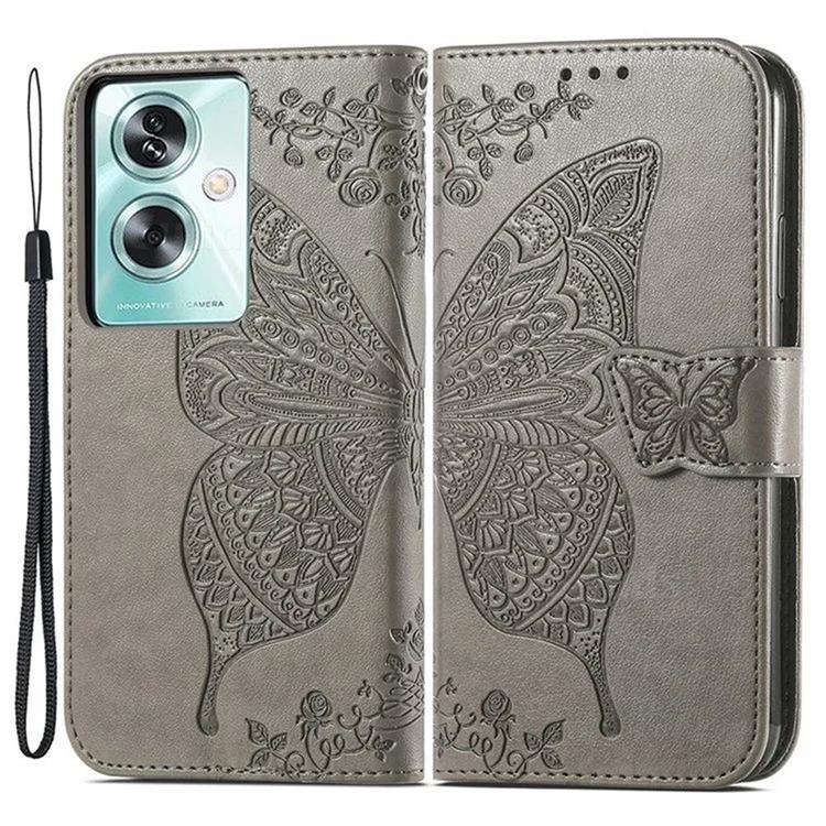 Embossing Mandala Flower Butterfly Leather Wallet Case for Oppo A79 - Gray