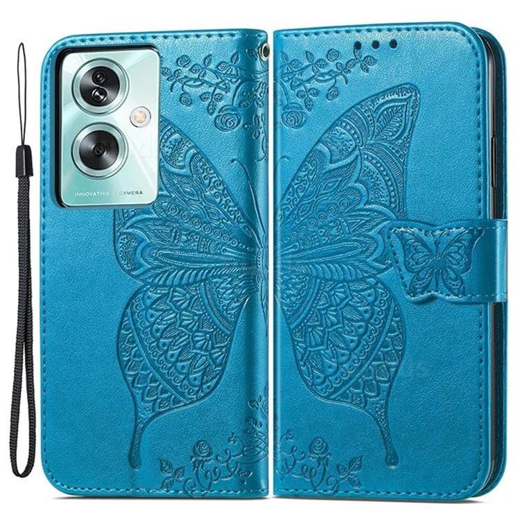 Embossing Mandala Flower Butterfly Leather Wallet Case for Oppo A79 - Blue