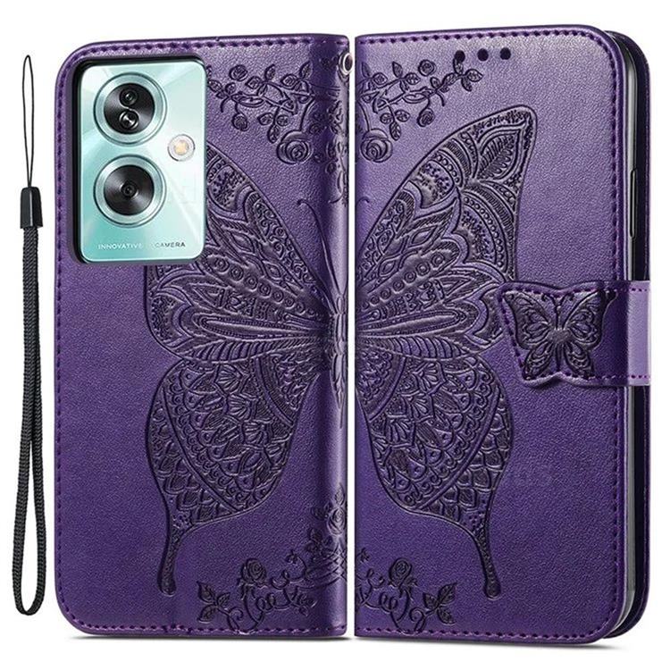 Embossing Mandala Flower Butterfly Leather Wallet Case for Oppo A79 - Dark Purple
