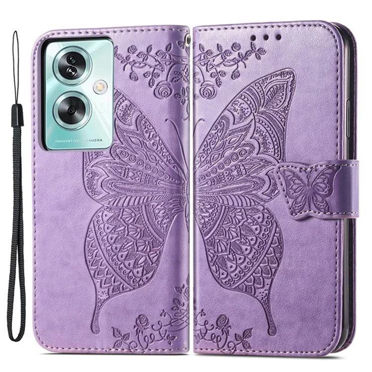 Embossing Mandala Flower Butterfly Leather Wallet Case for Oppo A79 - Light Purple