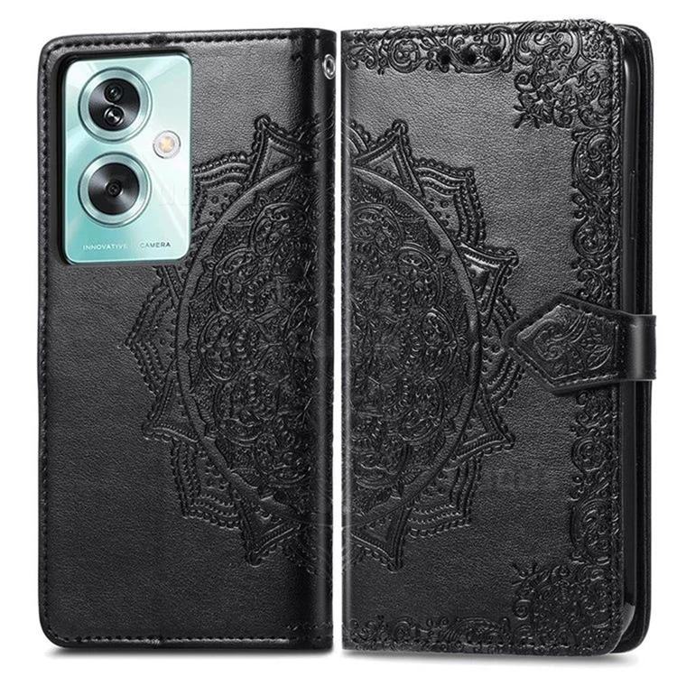 Embossing Imprint Mandala Flower Leather Wallet Case for Oppo A79 - Black