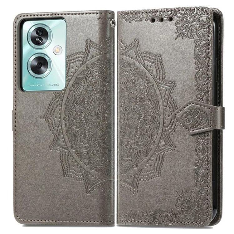 Embossing Imprint Mandala Flower Leather Wallet Case for Oppo A79 - Gray