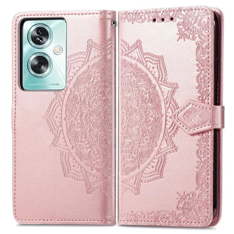 Embossing Imprint Mandala Flower Leather Wallet Case for Oppo A79 - Rose Gold