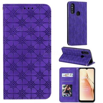 Intricate Embossing Four Leaf Clover Leather Wallet Case for Oppo A8 - Purple