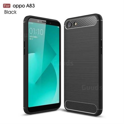 Luxury Carbon Fiber Brushed Wire Drawing Silicone TPU Back Cover for Oppo A83 - Black