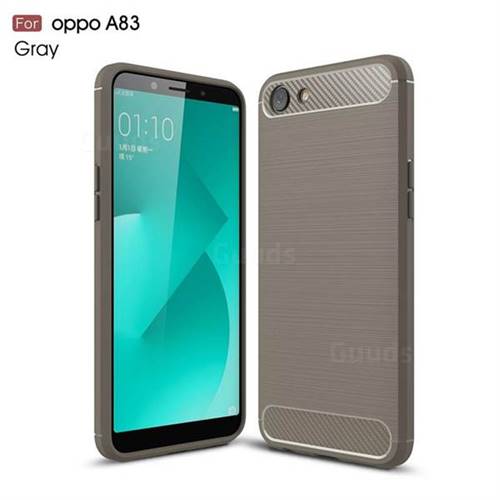 Luxury Carbon Fiber Brushed Wire Drawing Silicone TPU Back Cover for Oppo A83 - Gray