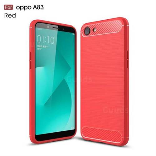 Luxury Carbon Fiber Brushed Wire Drawing Silicone TPU Back Cover for Oppo A83 - Red